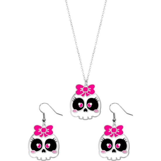 Kit de Collar y Pendientes Calavera con Lazo