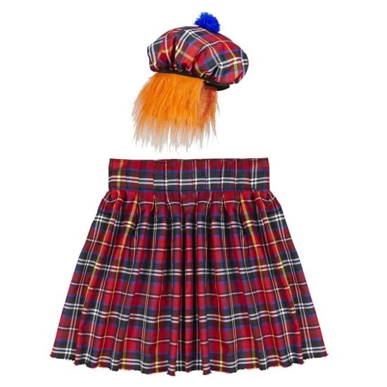 Set Escocés Lujo con Falda Escocesa y Gorra con Peluca