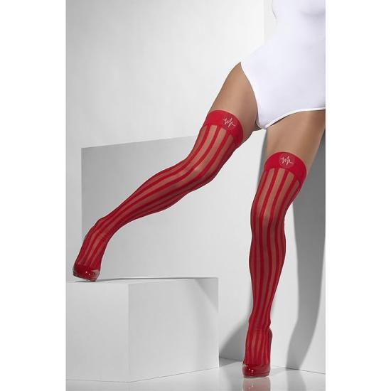Medias transparentes rojas con rayas verticales