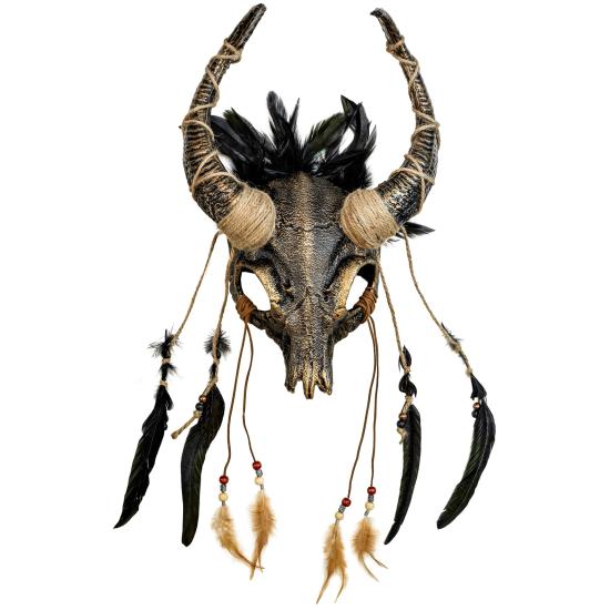 Máscara Calavera de Toro Chamán con Plumas