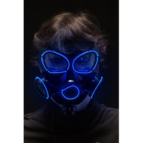 Máscara de gas con adornos luminosos (pilas no incluidas) en bolsa con solapa de cartón