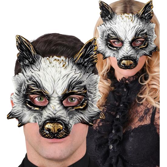 Máscara de Lobo Realista para Carnaval, Halloween o Fiestas de Disfraces – Unisex – Diseño 3D con Detalles Dorados