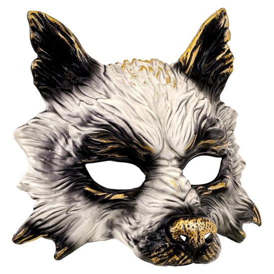 Máscara de Lobo Realista para Carnaval, Halloween o Fiestas de Disfraces – Unisex – Diseño 3D con Detalles Dorados