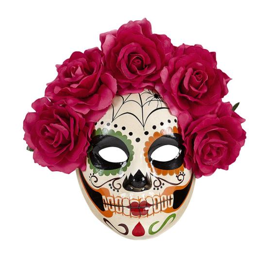 Máscara Dia de Los Muertos decorada Rosas Moradas