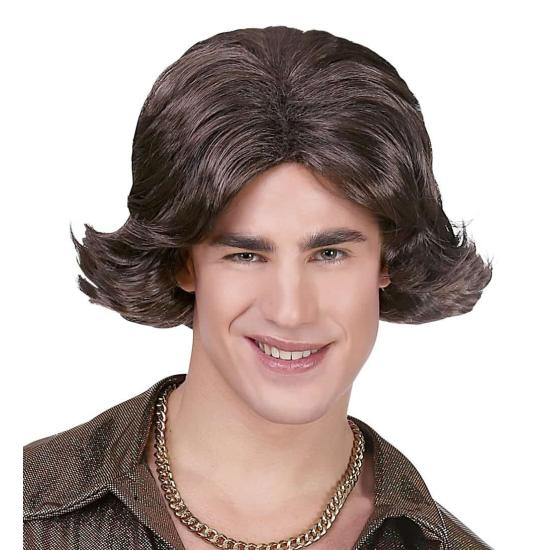 Peluca años 70 Disco color Castaña.