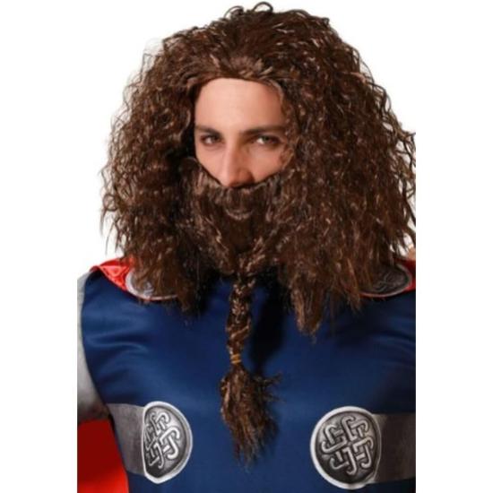 Peluca con barba Vikingo Castaño