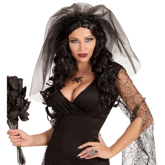 Diadema Velo Viuda Negra – Tocado con Rosas Negras para Halloween y Carnaval
