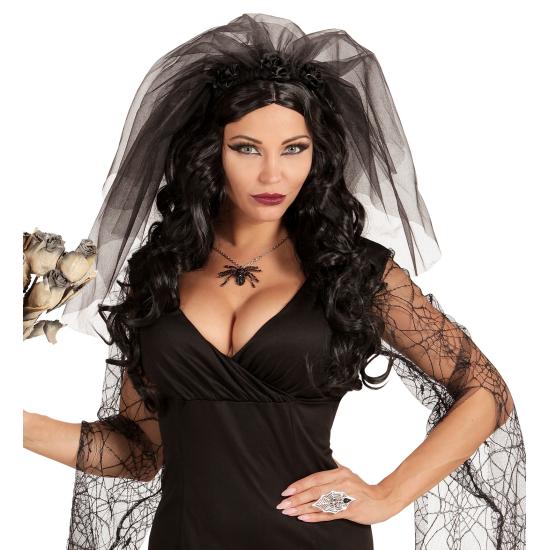 Diadema Velo Viuda Negra – Tocado con Rosas Negras para Halloween y Carnaval