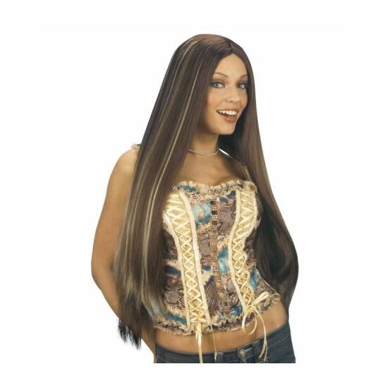 Peluca Extra larga Castaña con Mechas.