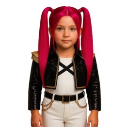 Peluca Infantil K-Pop Mira Rosa con Coletas – Accesorio de Disfraz para Carnaval y Fiestas