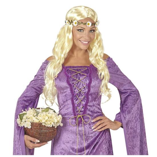 Peluca Medieval o Hippie Rubia Flores