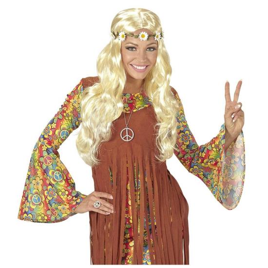 Peluca Medieval o Hippie Rubia Flores