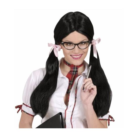 Peluca negra con coletas estudiante
