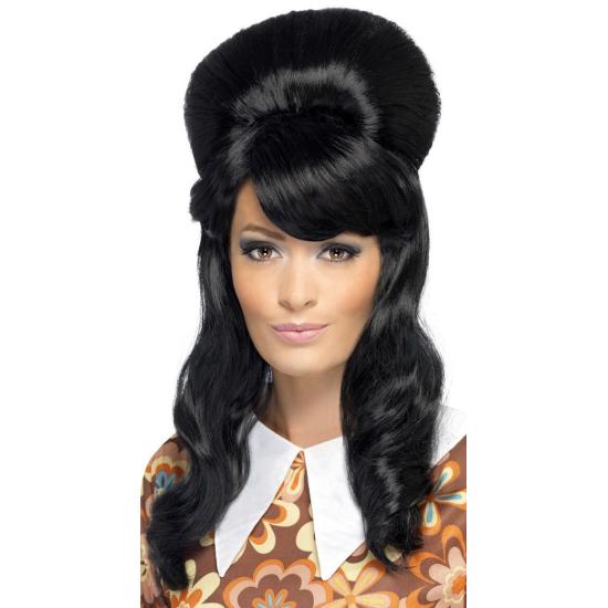 Peluca Negra con Moño años 70
