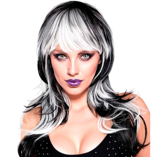 Peluca “Vampirosa” – larga con flequillo (Negra/Blanca y Negra/Roja)