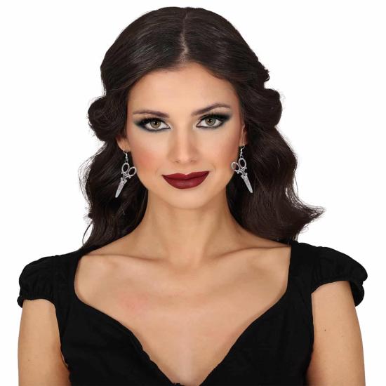 Pendientes Tijeras Plata - Accesorio de Joyería para Disfraz de Halloween y Fiestas de Terror - Ideal para Mujer Adulta - Plata