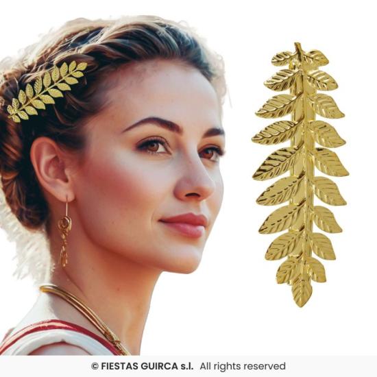 Pinza de Pelo Laurel Metálica Dorada – Accesorio de Disfraz para Fiestas de Época, Carnaval y Halloween