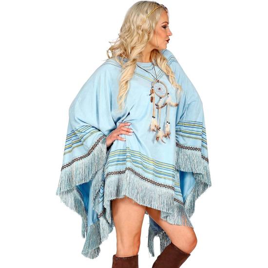 Poncho de Ante Azul con Flecos – Disfraz de India o Hippie Mujer