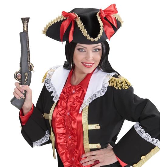 Sombrero de Pirata con Bordes Dorados y Lazos