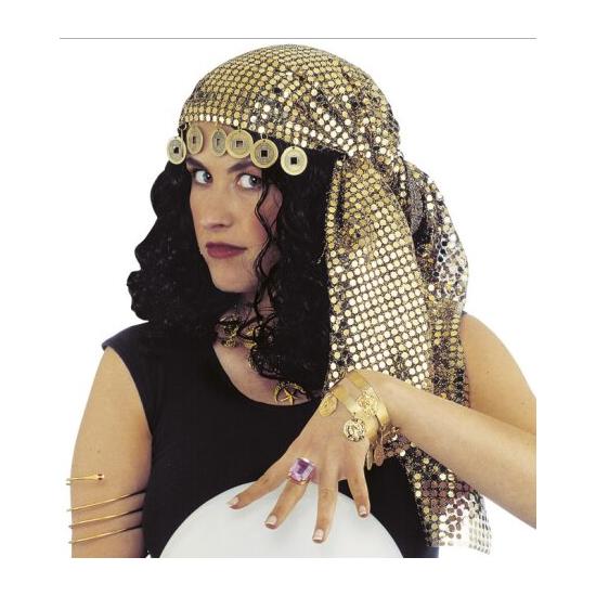 Tocado de zíngara con lentejuelas y monedas